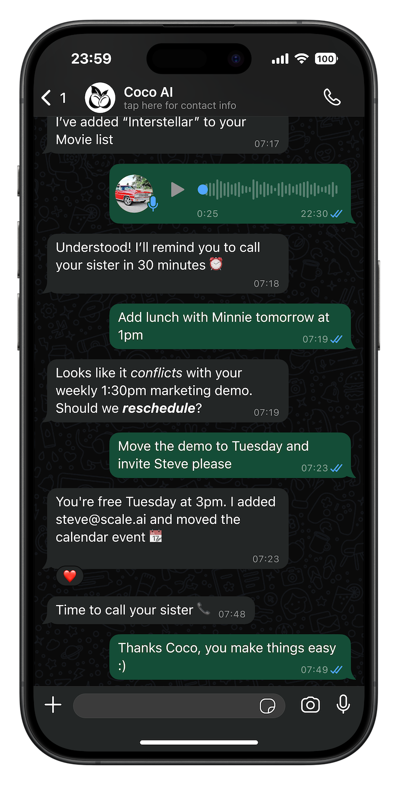 Coco AI WhatsApp experience